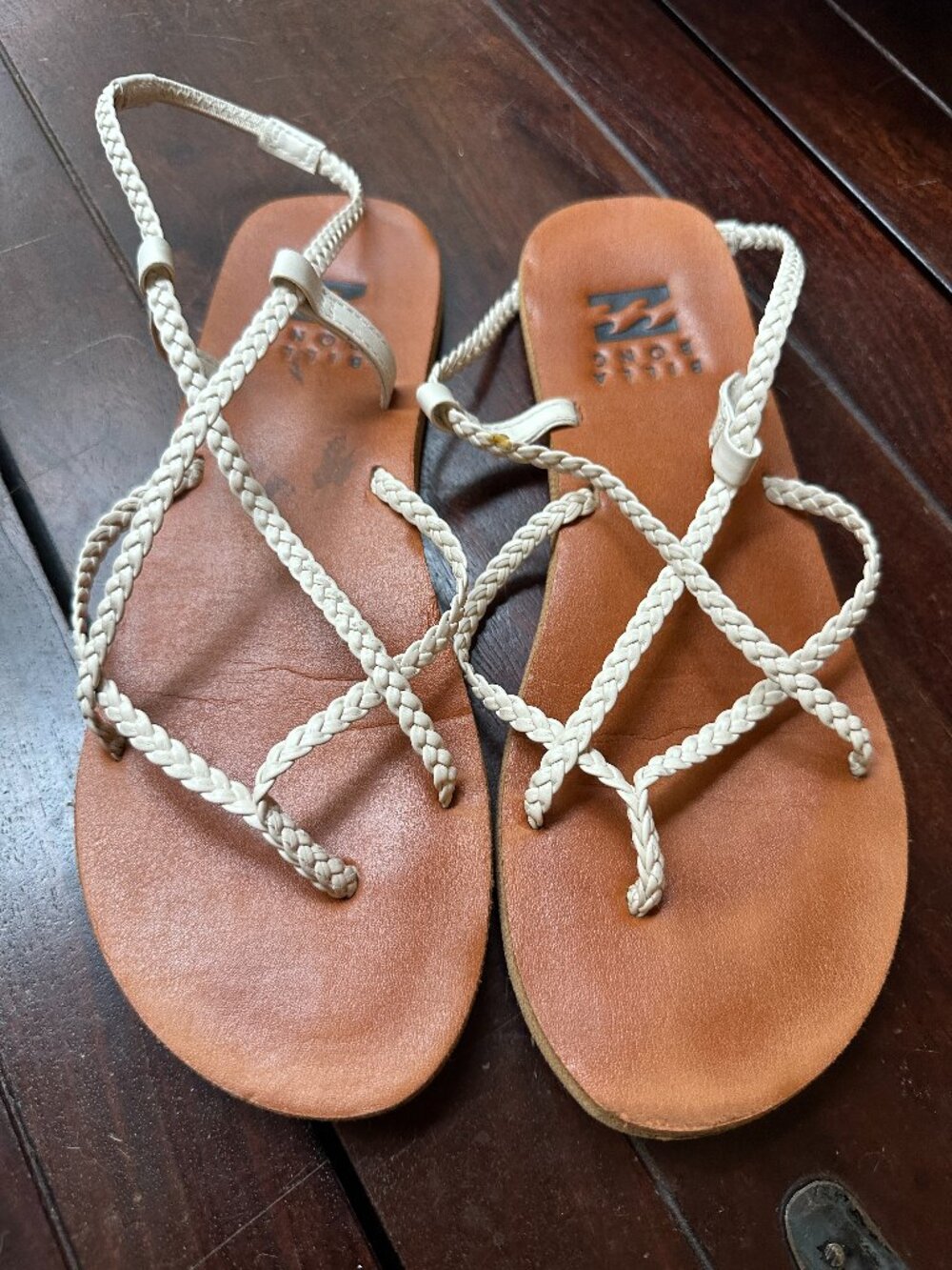 Billabong Braided Strap Sandal | Cream | Ankle Wrap | Size 7.5 | Excellent